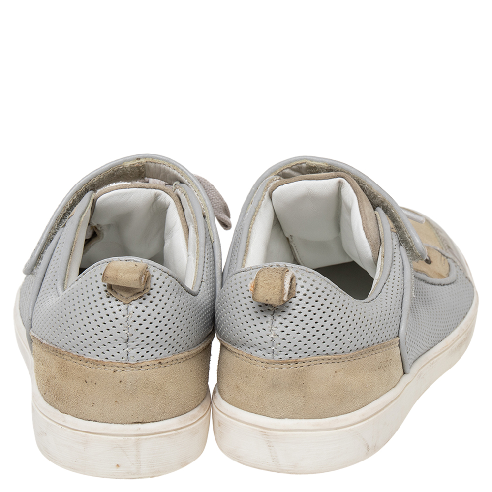 Dior Beige/Grey Mesh And Patent Leather Low Top Sneakers Size 34