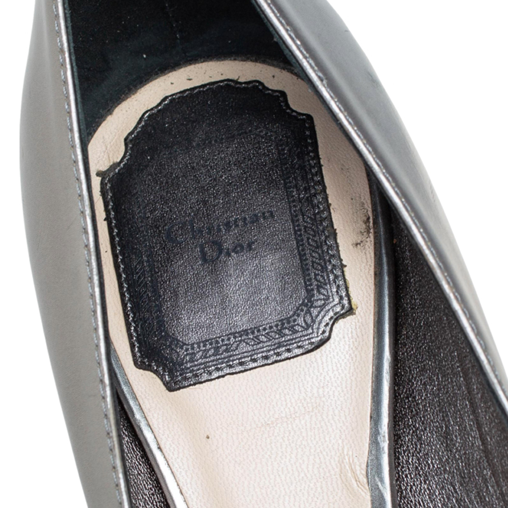 Dior Metallic Grey Leather Pointed Toe Pumps Size 37