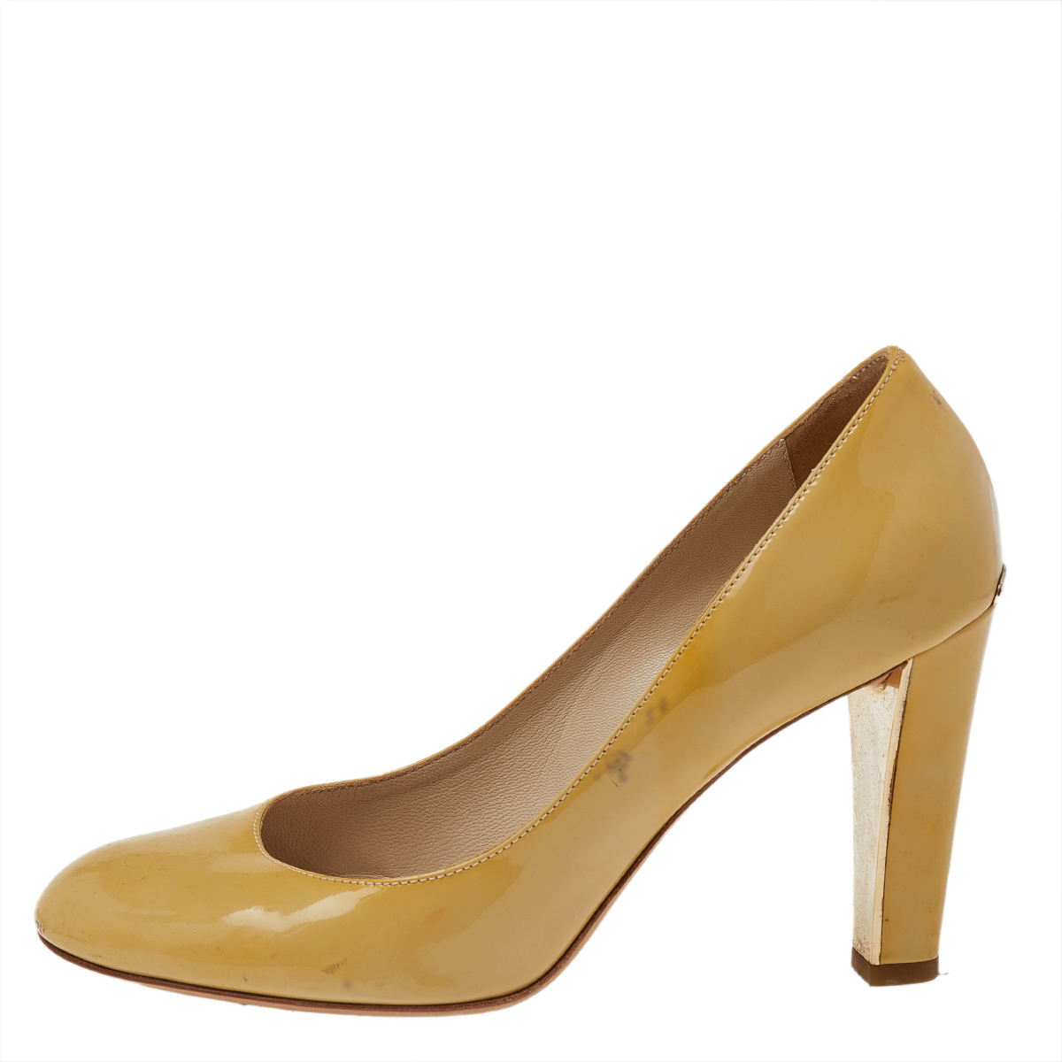 Dior Yellow Patent Leather Round Toe Pumps Size 37