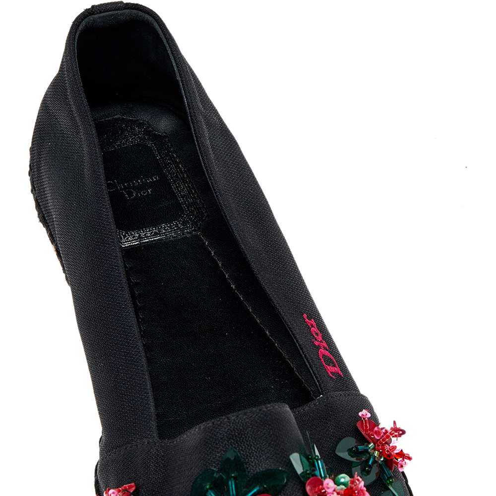 Dior Black Nylon Embellished Espadrille Flats Size 36
