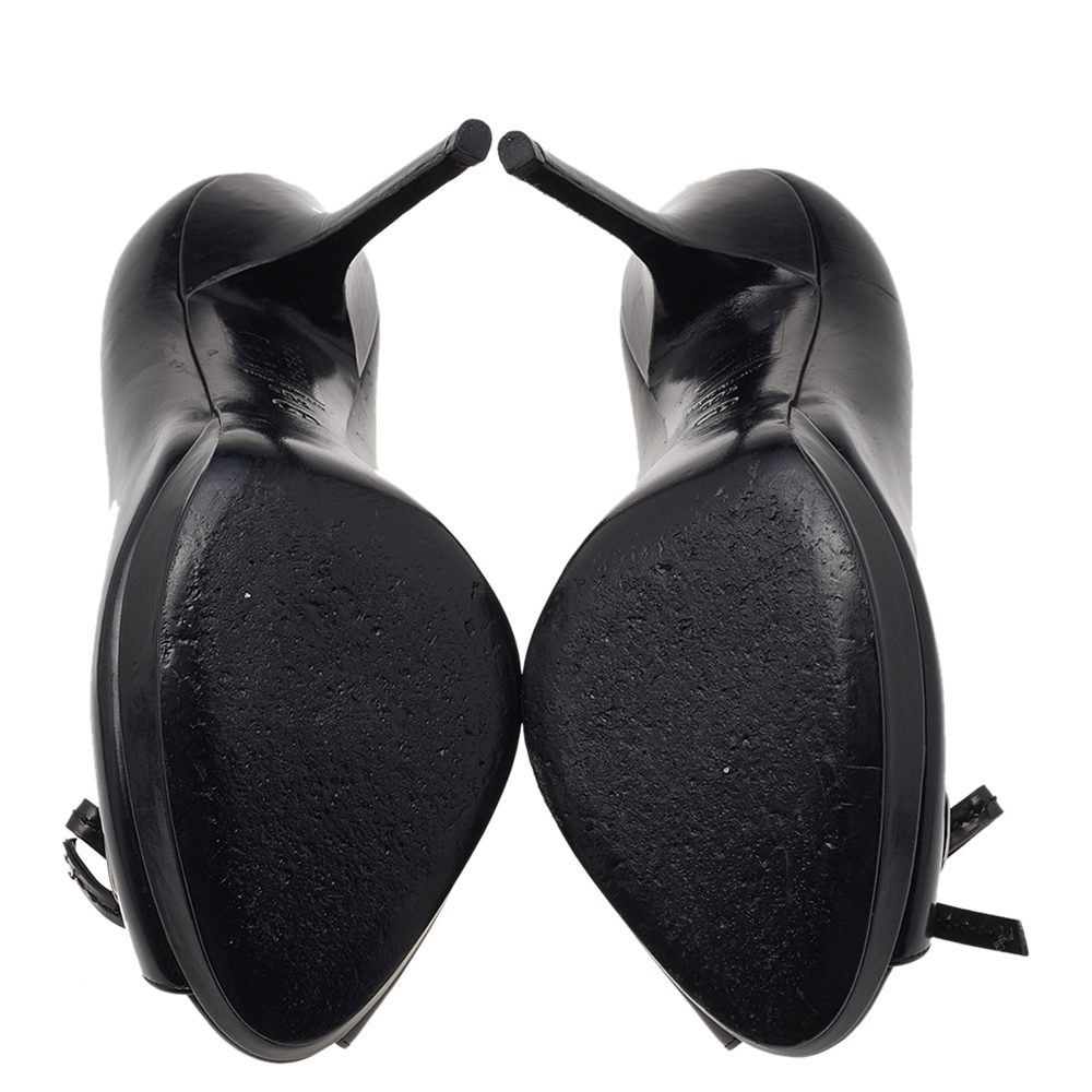 Dior Black Leather Bow Peep Toe Pumps Size 39.5