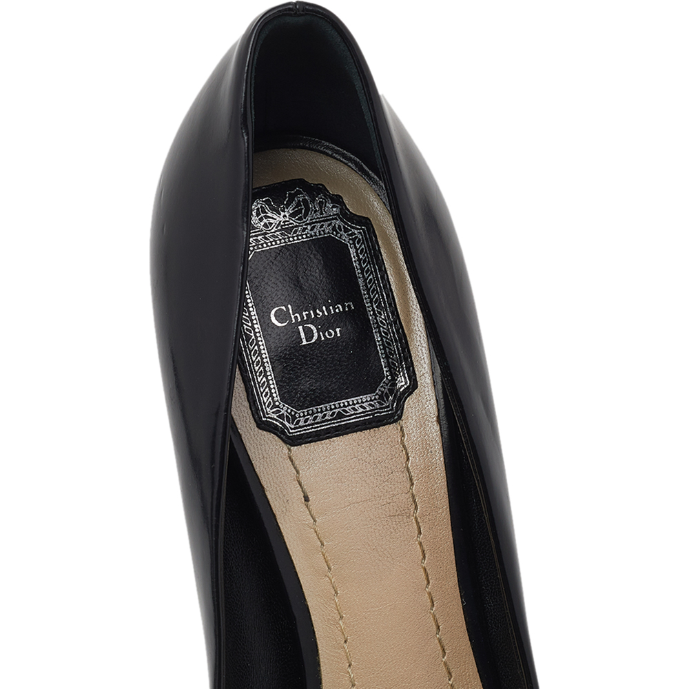 Dior Black Leather Bow Peep Toe Pumps Size 39.5