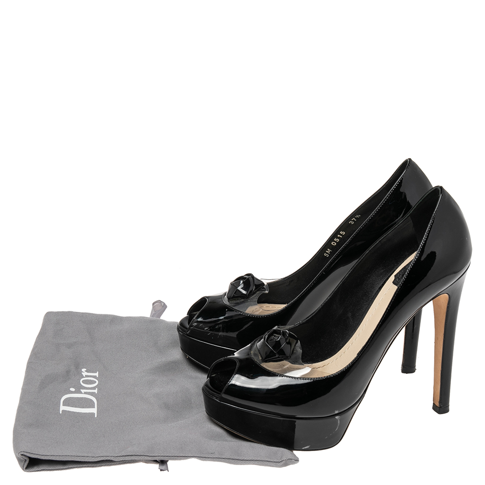 Christian Dior Black Patent Leather And PVC  Peep Toe Platform Pumps Size 37.5