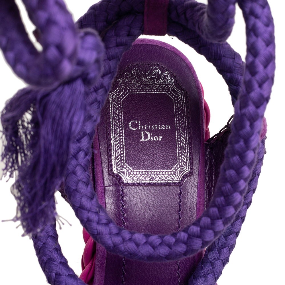 Dior Purple Suede And Python Leather Espadrille Wedge Ankle Wrap Sandals Size 36