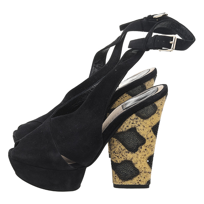 Dior Black Suede Platform Ankle Strap Sandals Size 37.5