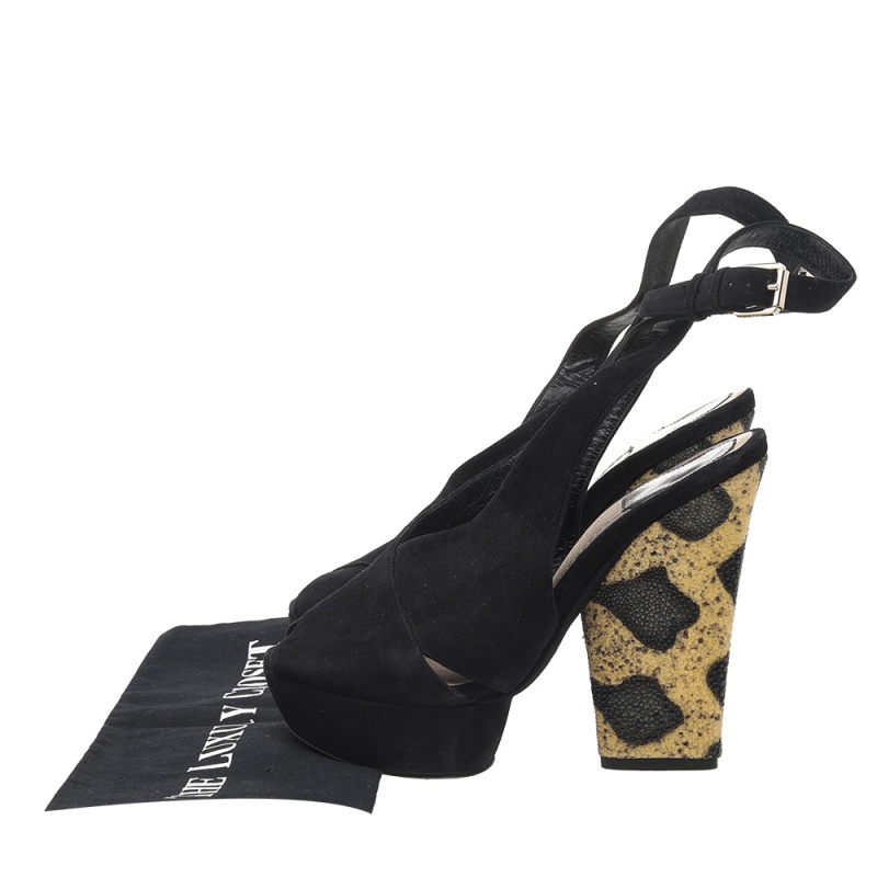 Dior Black Suede Platform Ankle Strap Sandals Size 37.5