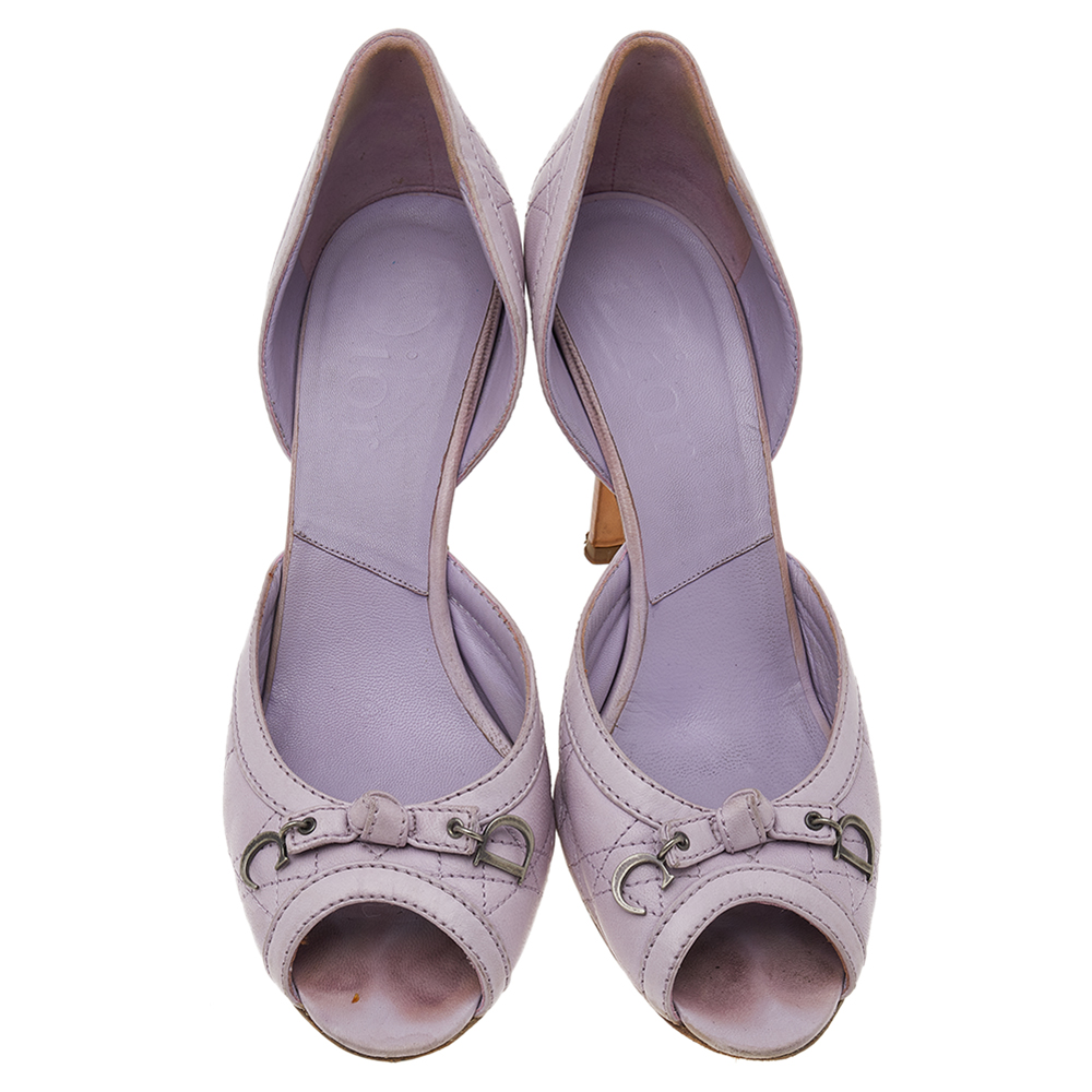 Dior Light Purple Cannage Leather Bow Peep Toe D'orsay Pumps Size 40