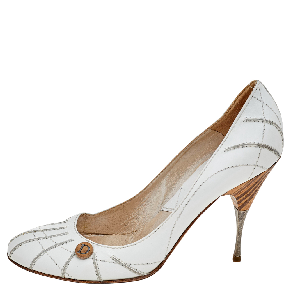 Dior White Leather Round Toe Pumps Size 40.5