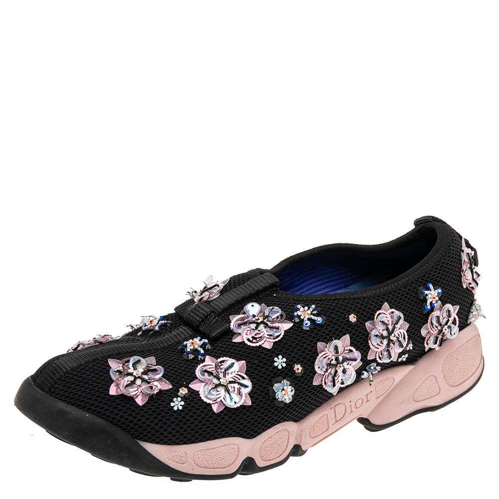 Dior black/pink mesh fusion embellished low-top sneakers size 37