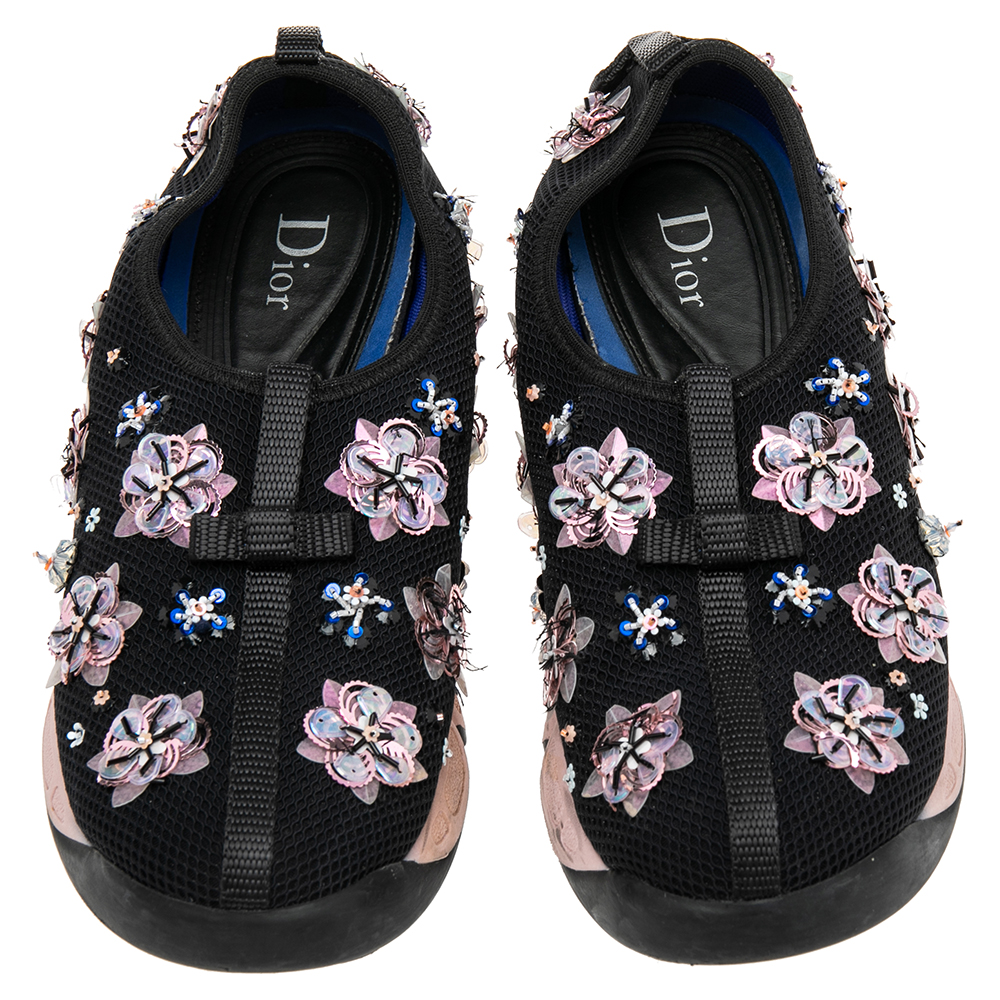 Dior Black/Pink Mesh Fusion Embellished Low-Top Sneakers Size 37