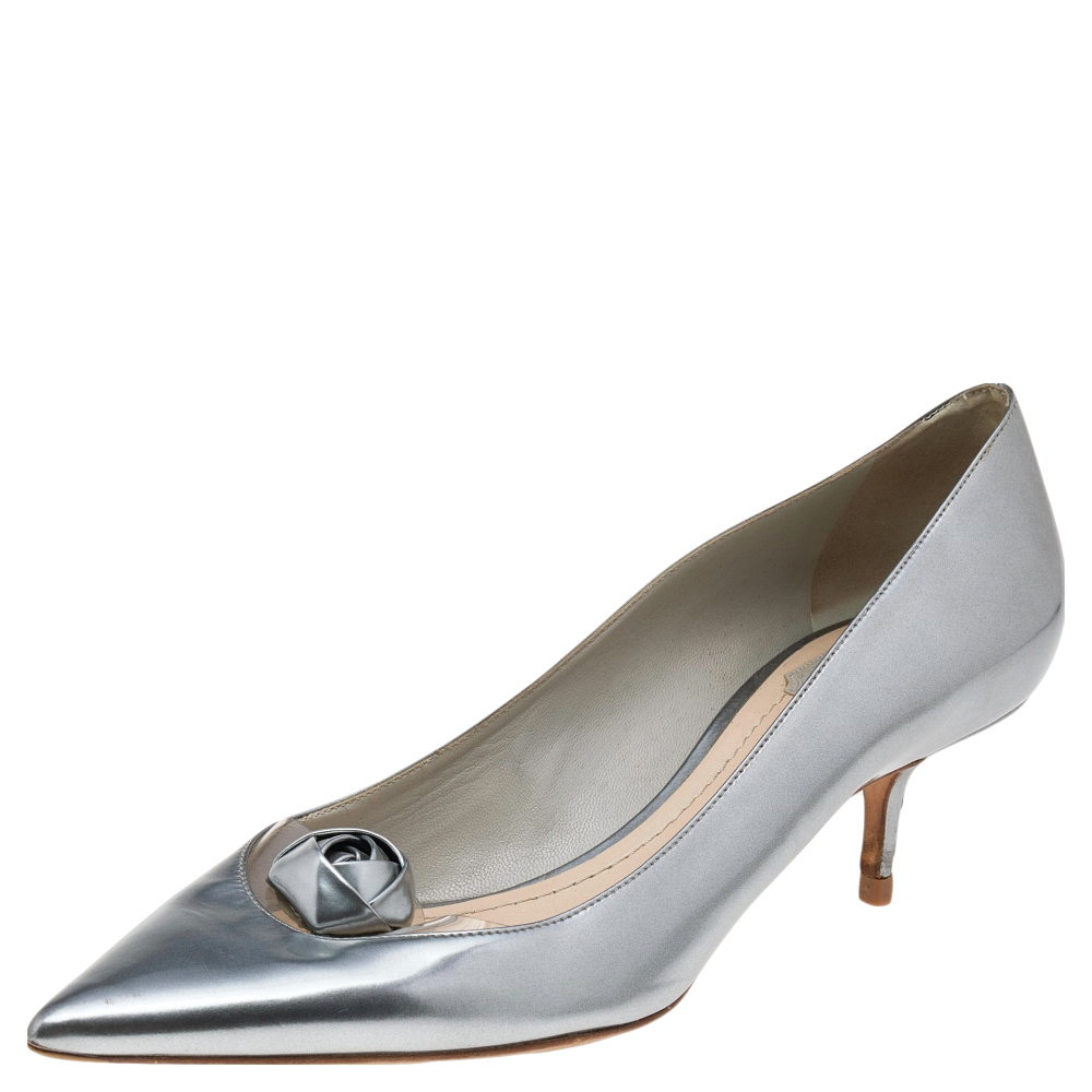 Dior Metallic Silver Leather And PVC Pointed Toe Pumps Size 40