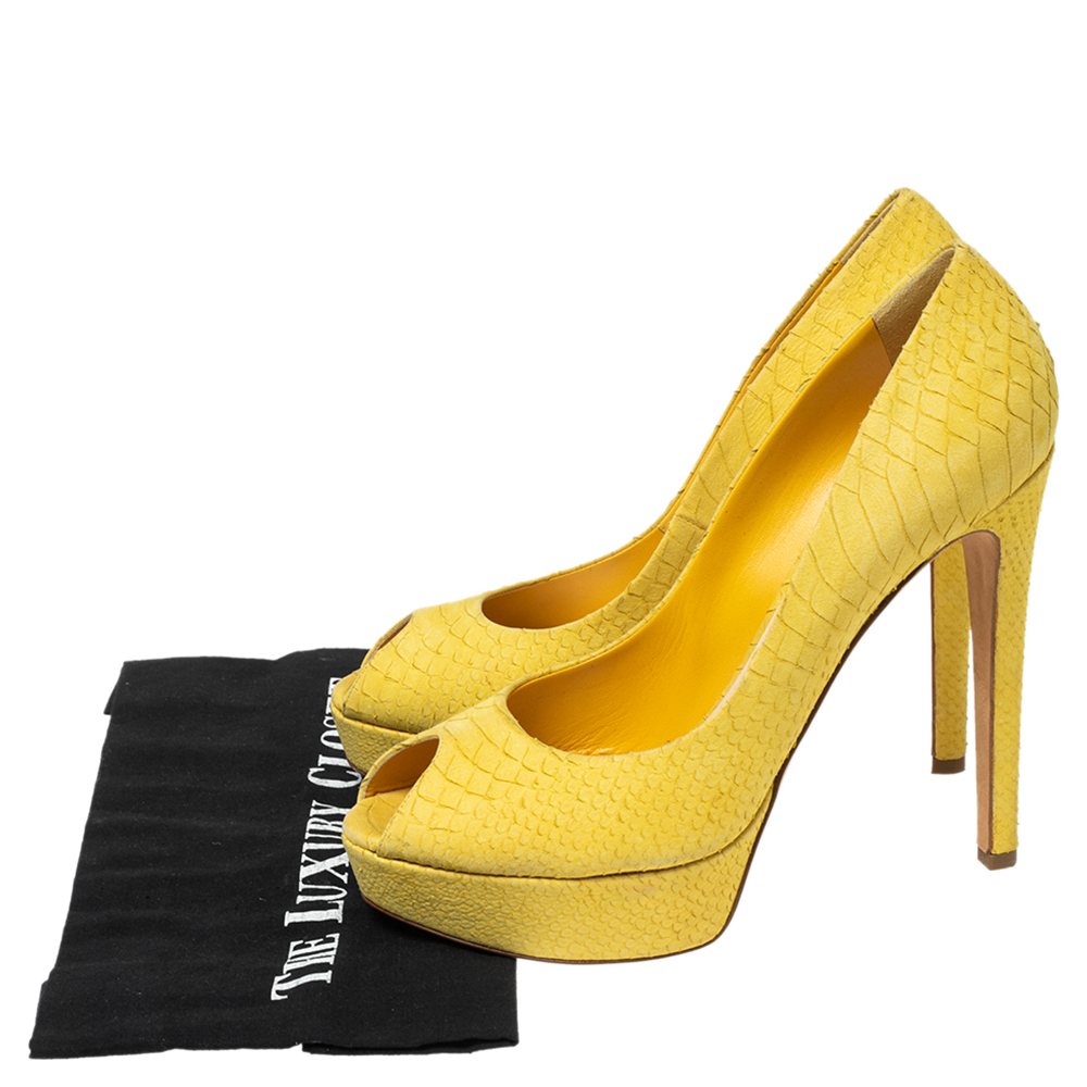 Dior Yellow Python Embossed Leather Miss Dior Platform Pumps Size 41