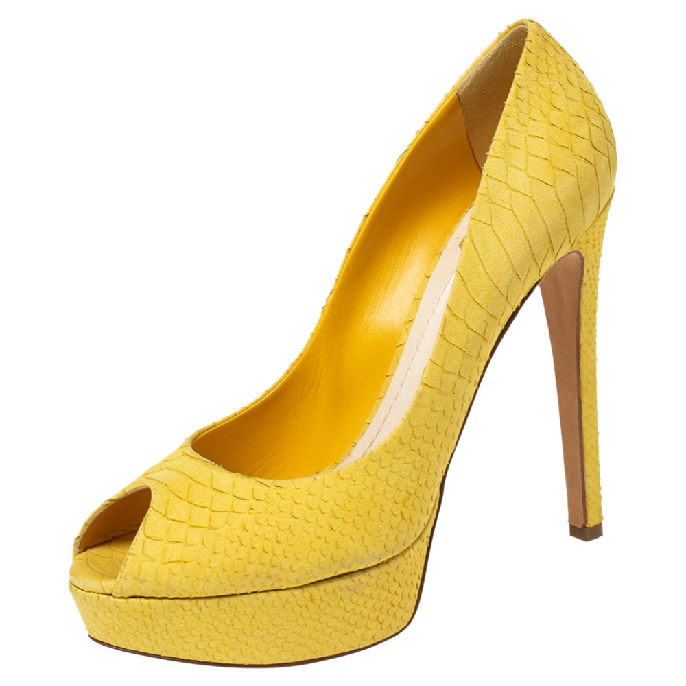 Dior yellow python embossed leather miss dior platform pumps size 41