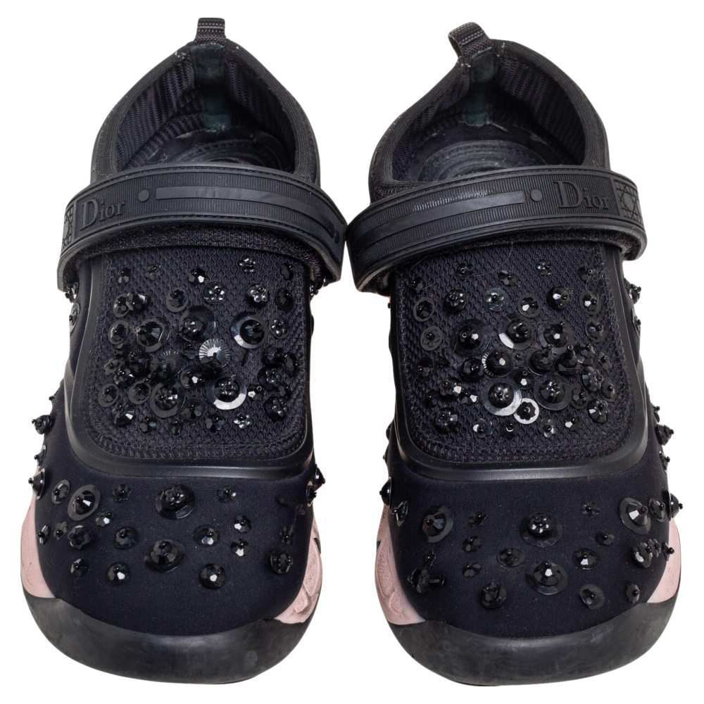 Dior Black Crystal And Sequins Embellished Fabric Fusion Sneakers Size 37