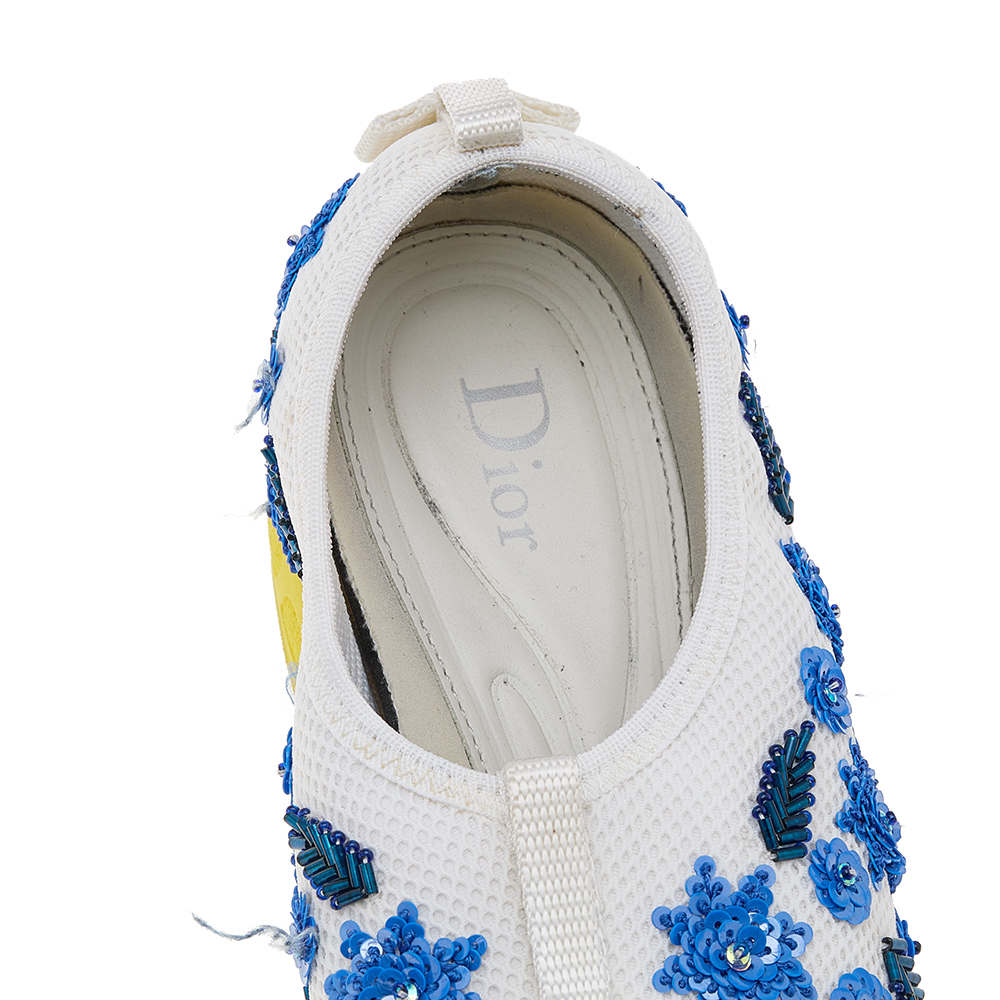 Dior White Mesh Embellished Fusion Slip On Sneakers Size 37.5