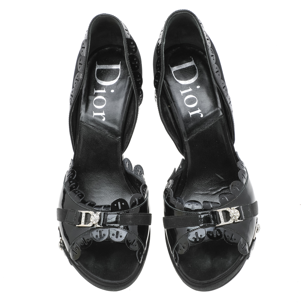 Dior Black Patent Leather And Satin Platform D'orsay Sandals Size 36.5