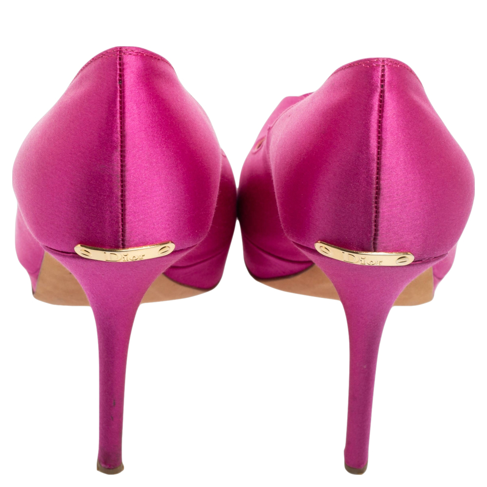 Dior Pink Satin Miss Dior Peep-Toe Pumps Size 40.5