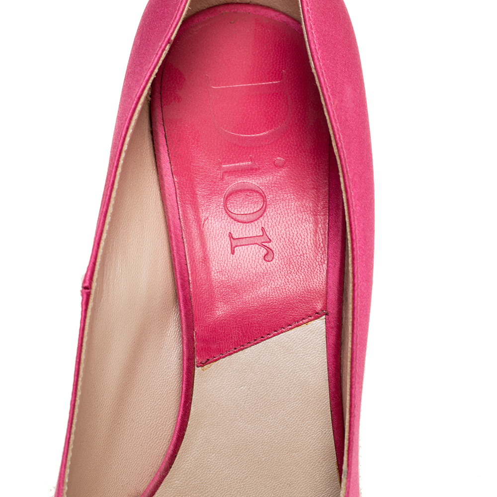 Dior Pink Satin Miss Dior Peep Toe Pumps Size 40.5