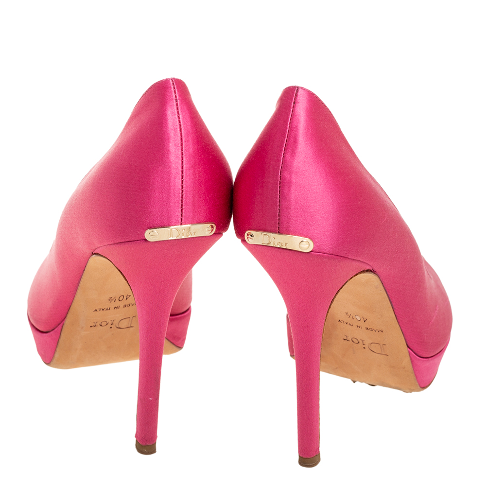 Dior Pink Satin Miss Dior Peep Toe Pumps Size 40.5