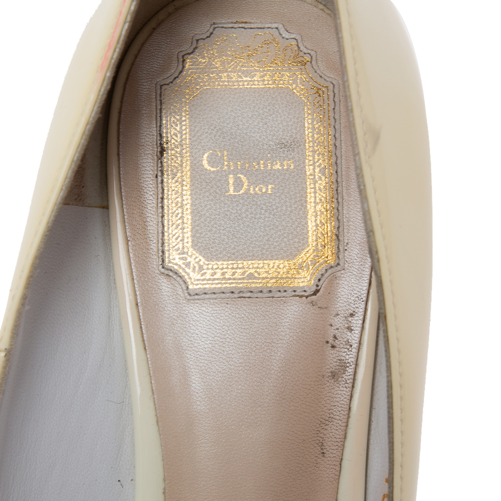 Dior Beige Patent Leather Miss Dior Peep Toe Platform Pumps Size 40.5