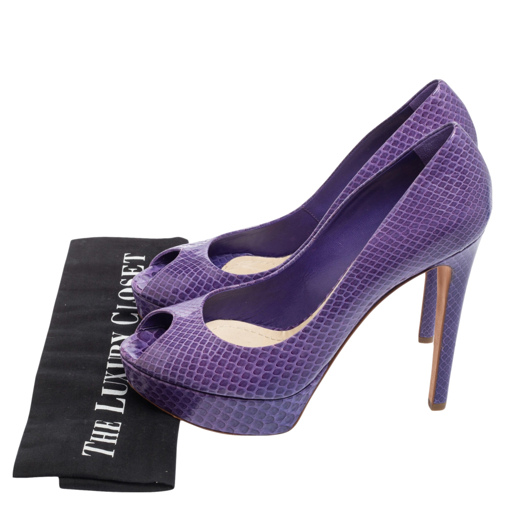 Dior Purple Python Peep Toe Miss Dior Platform Pumps Size 41