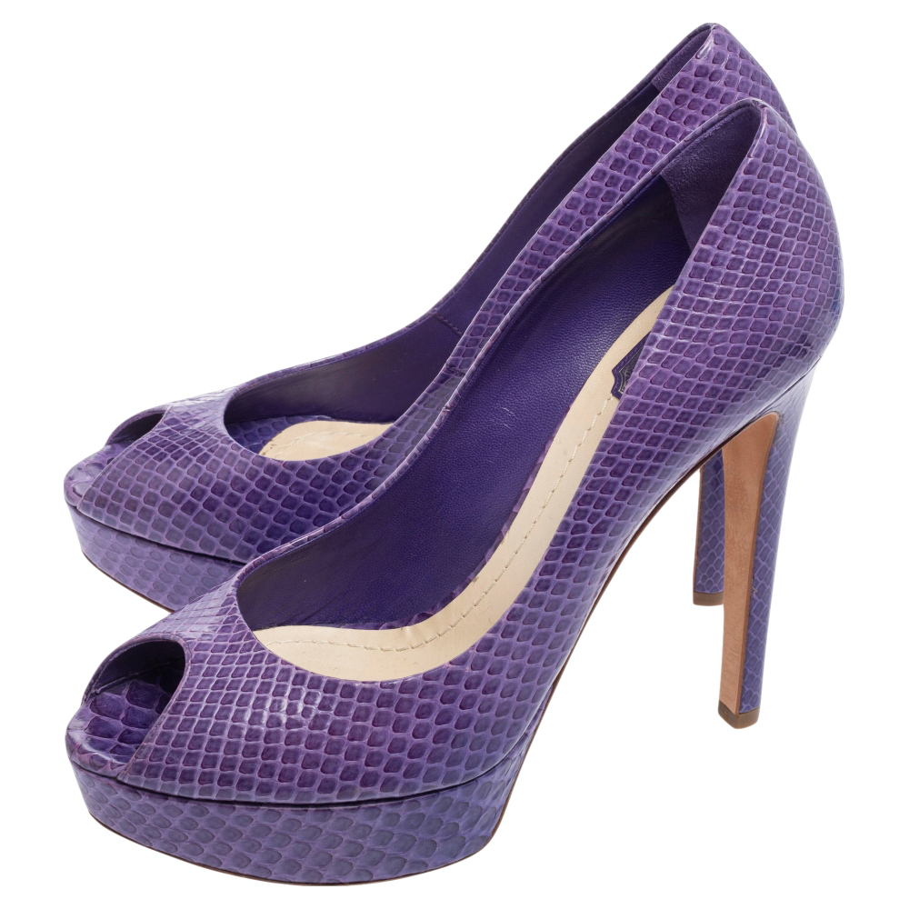 Dior Purple Python Peep Toe Miss Dior Platform Pumps Size 41