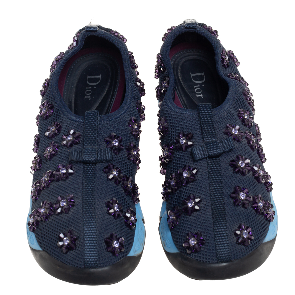 Dior Navy Blue Mesh Embellished Fusion  Sneakers Size 38.5