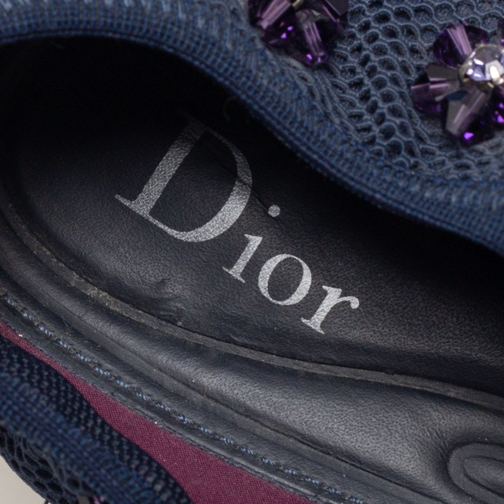 Dior Navy Blue Mesh Embellished Fusion  Sneakers Size 38.5