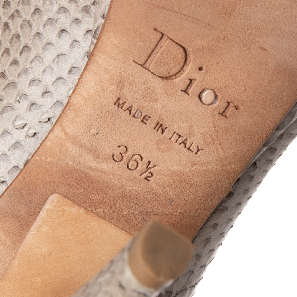 Dior Grey Python Embossed Miss Dior Peep Toe Platform Pumps  Size 36.5