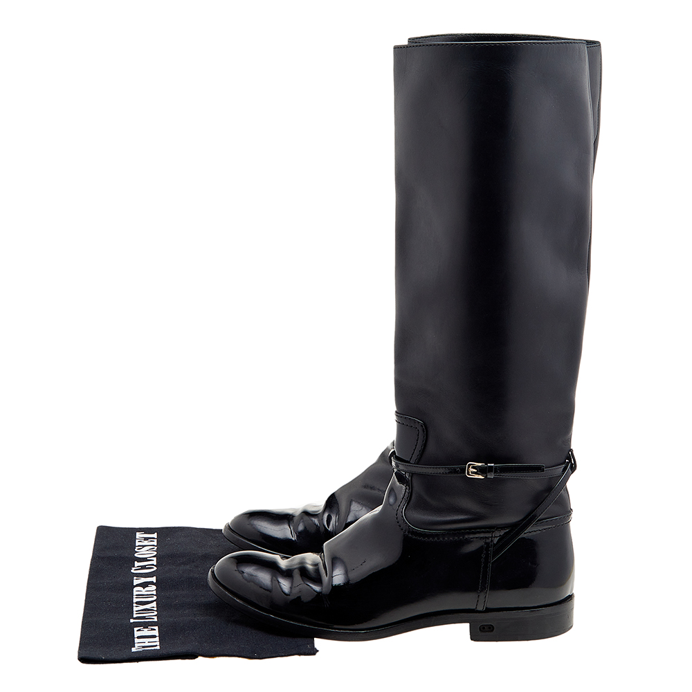 Dior Black Patent Leather Knee Length Boots Size 37.5
