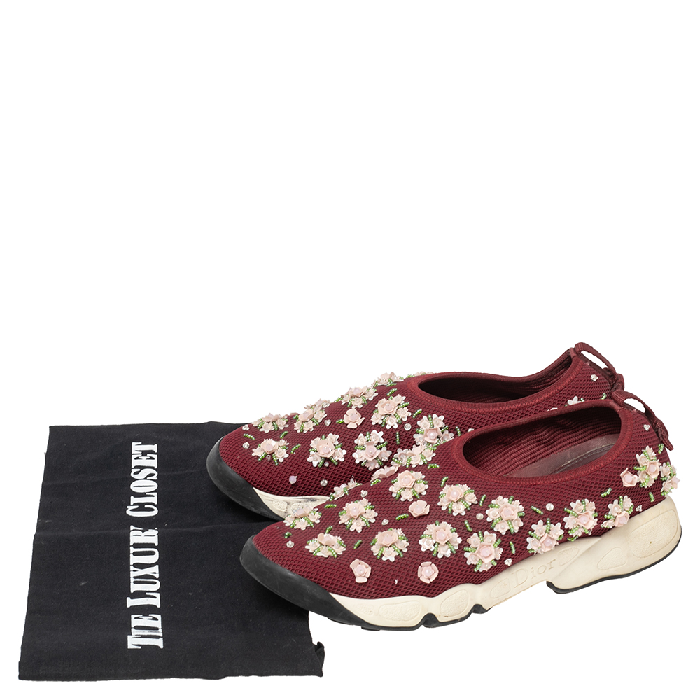 Dior  Burgundy Mesh  Fusion Embellished Sneakers Size 37