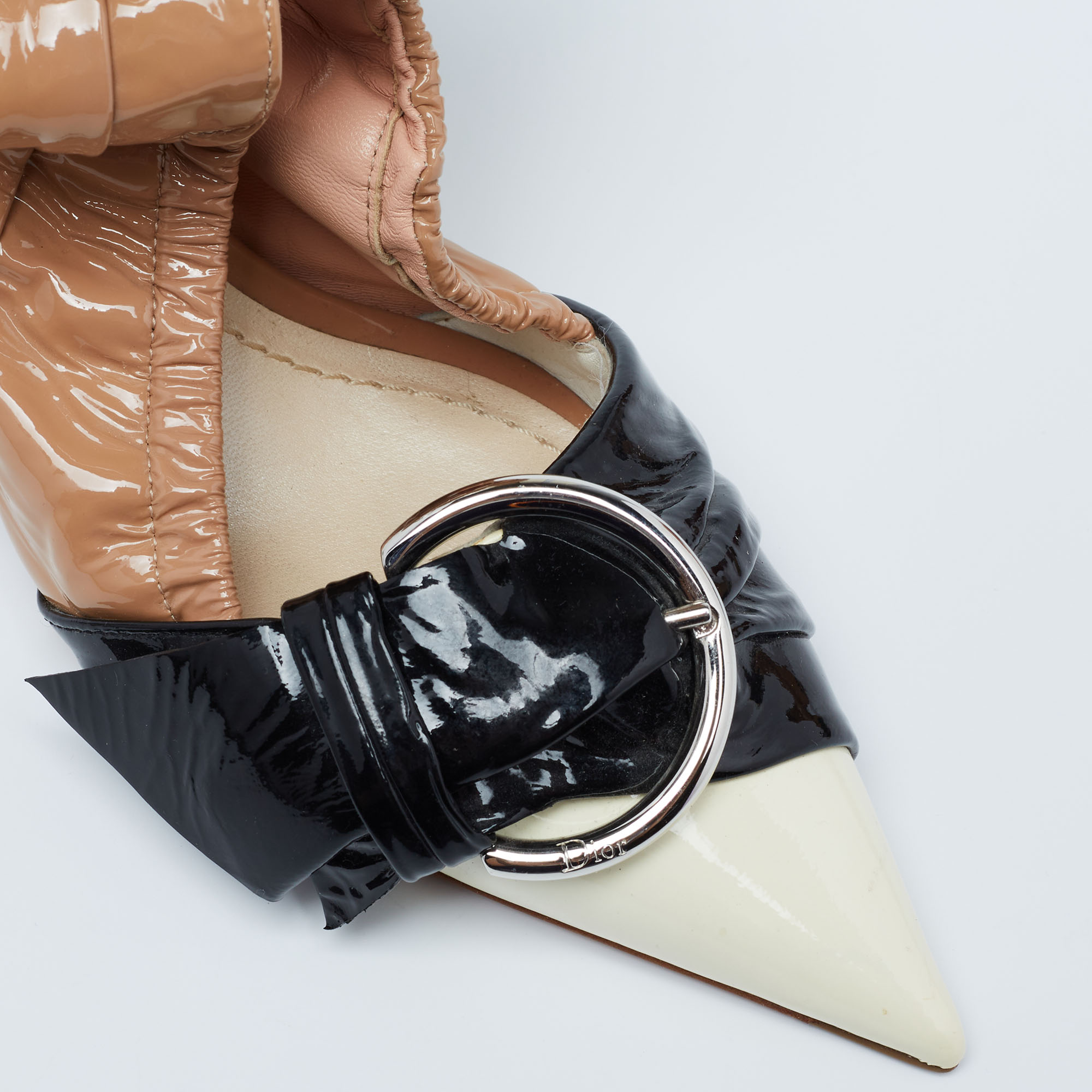 Dior Tri-Color Patent Leather Conquest Buckle Ankle Wrap Pumps Size 36.5
