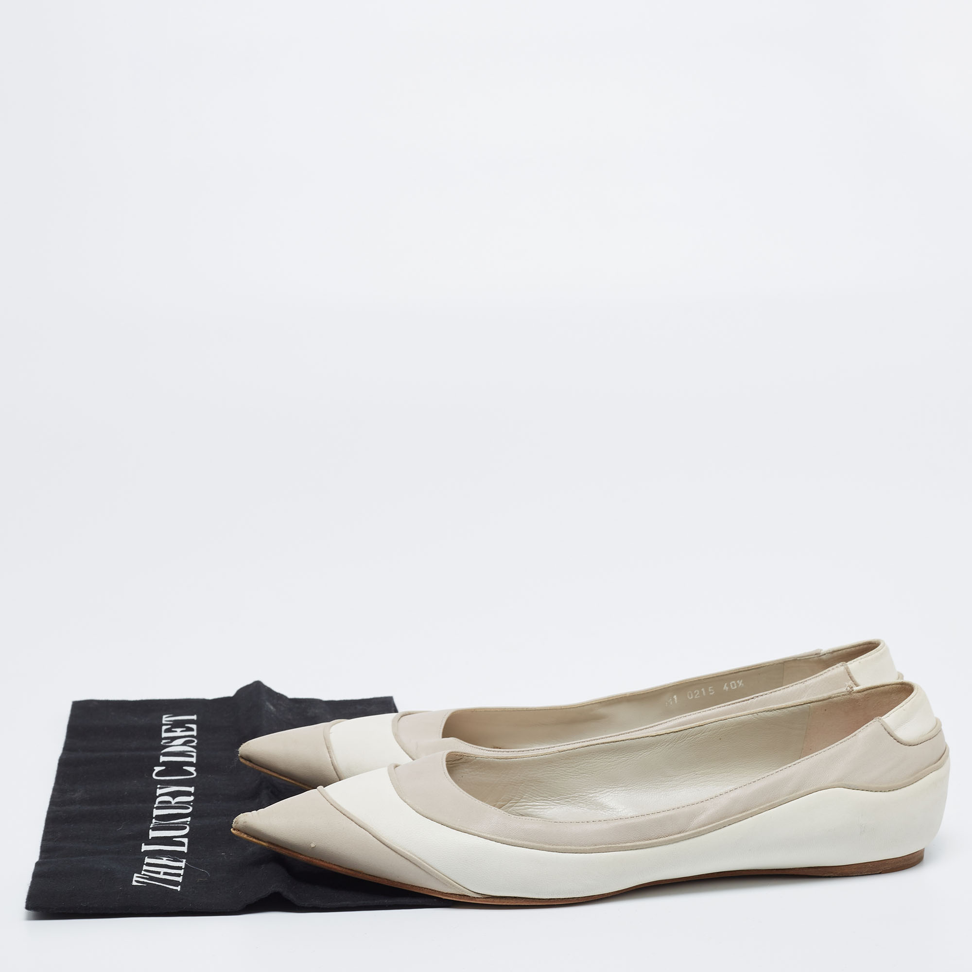 Dior Off-White/Light Grey Leather Pointed Toe Ballet Flats Size 40.5