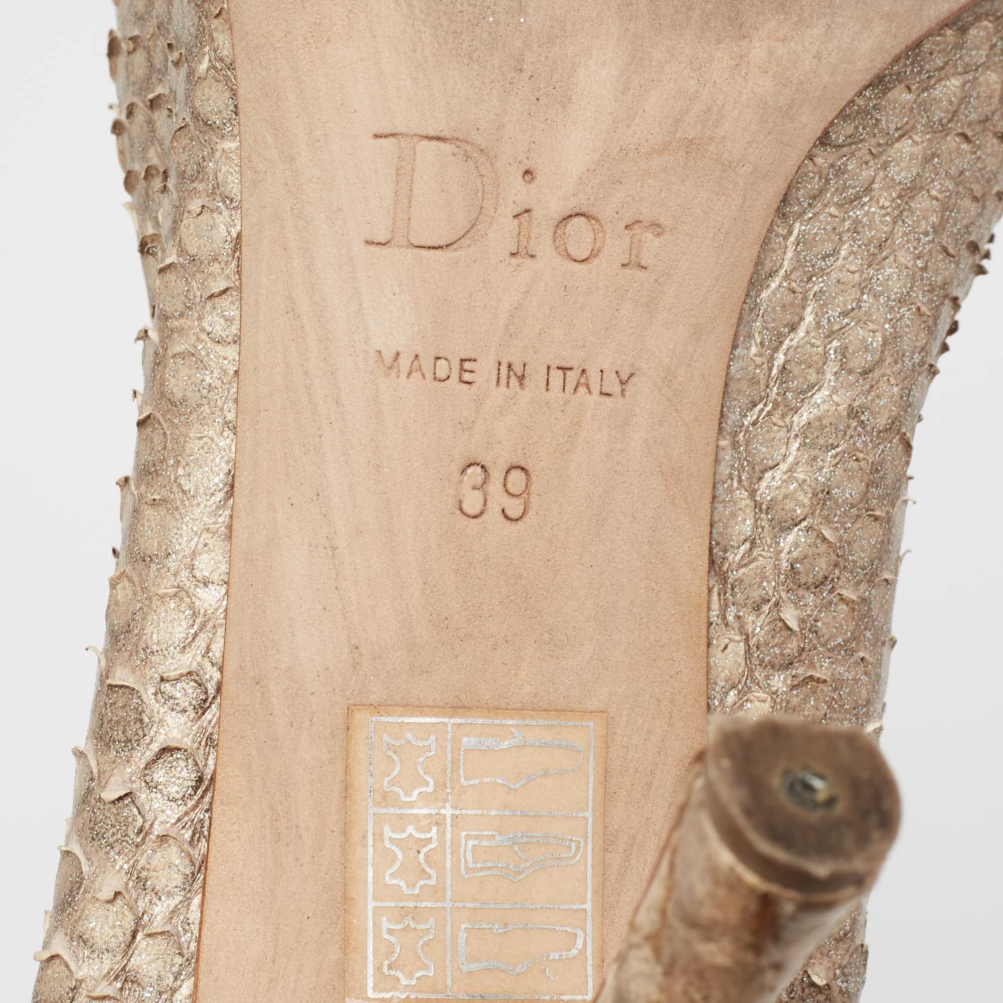Dior Beige Python Leather Buckle Strap Round-Toe Pumps Size 39