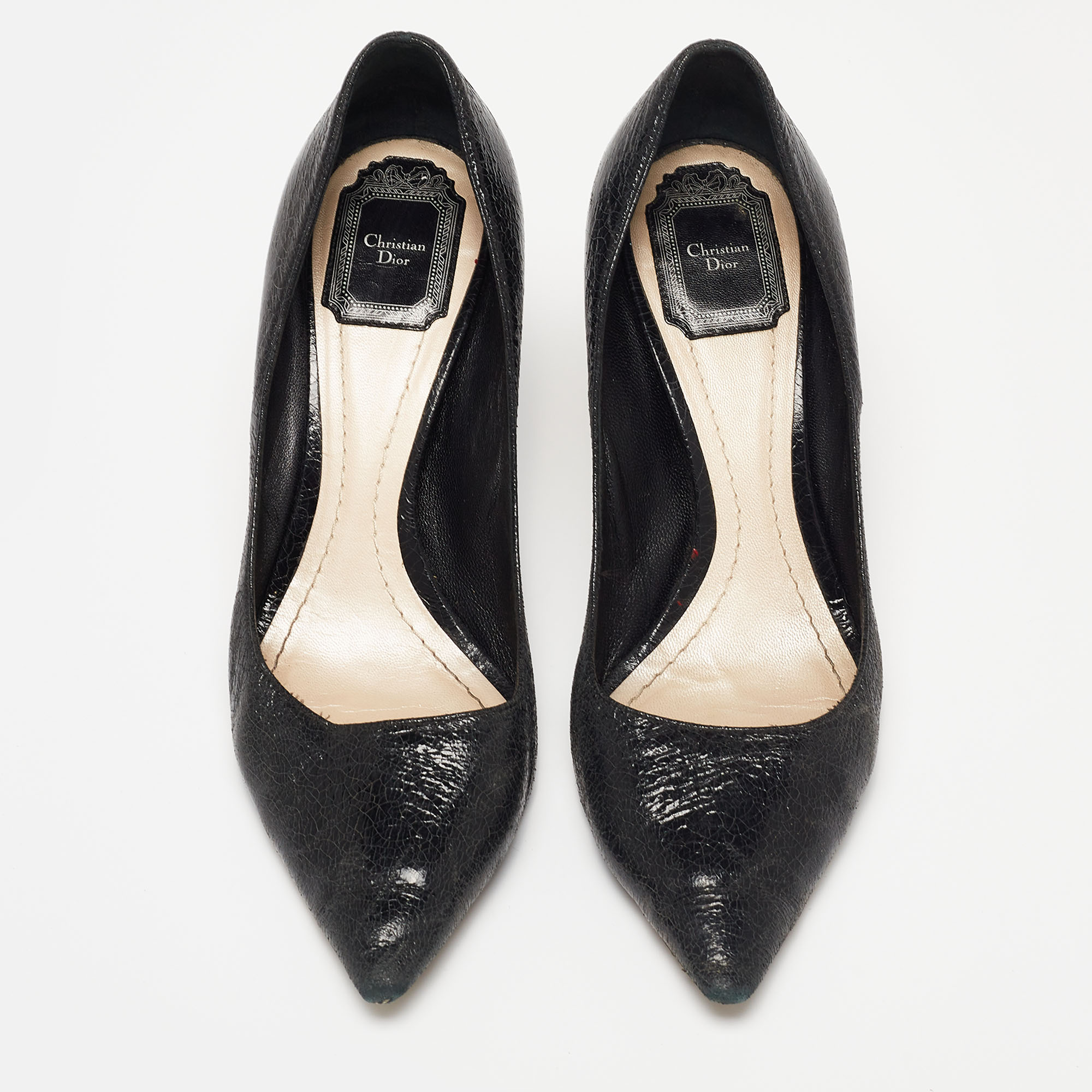 Dior Black Crackled Leather Pointed Toe Pumps Size 39