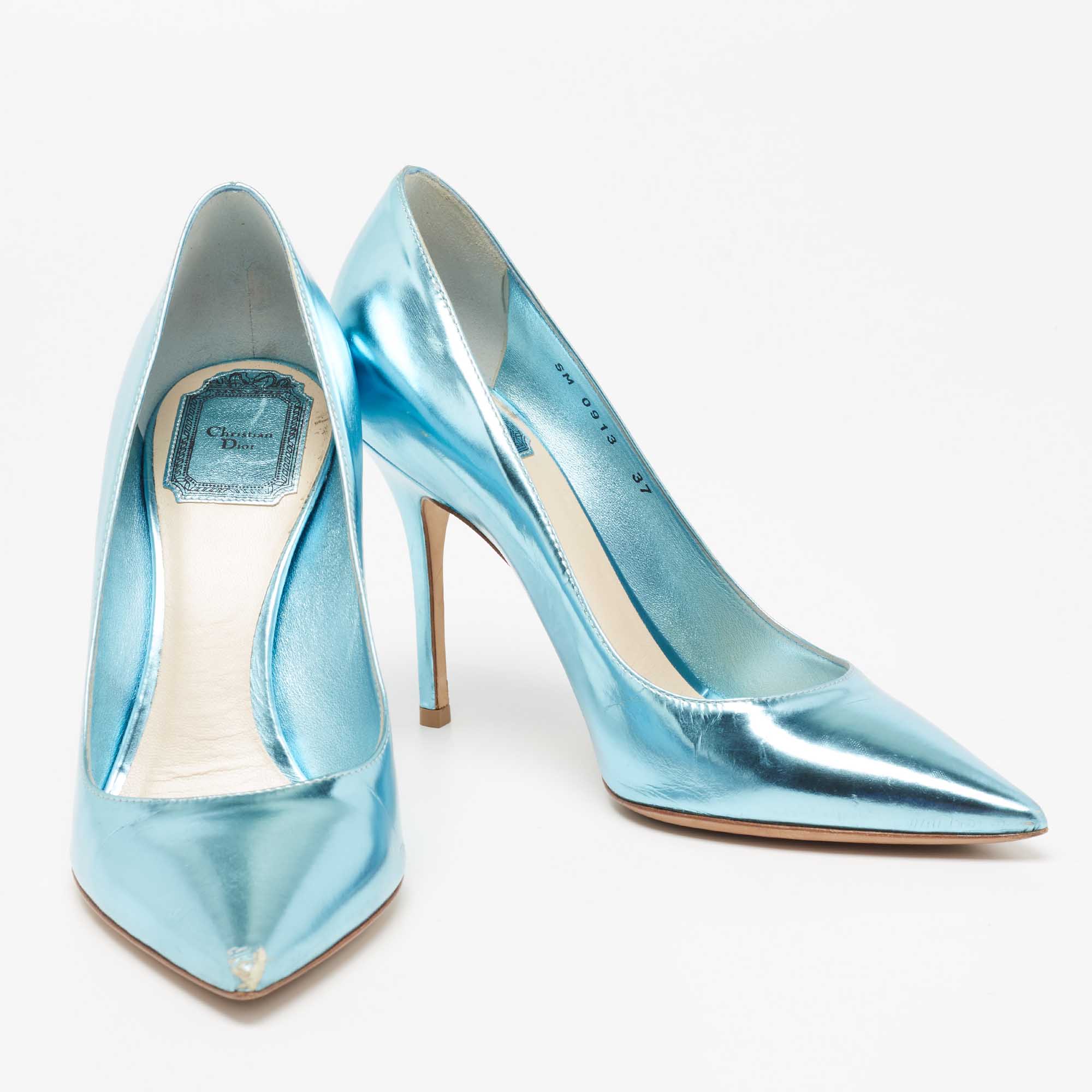 Dior Metallic Blue Leather Cherie Pointed Toe Pumps Size 37