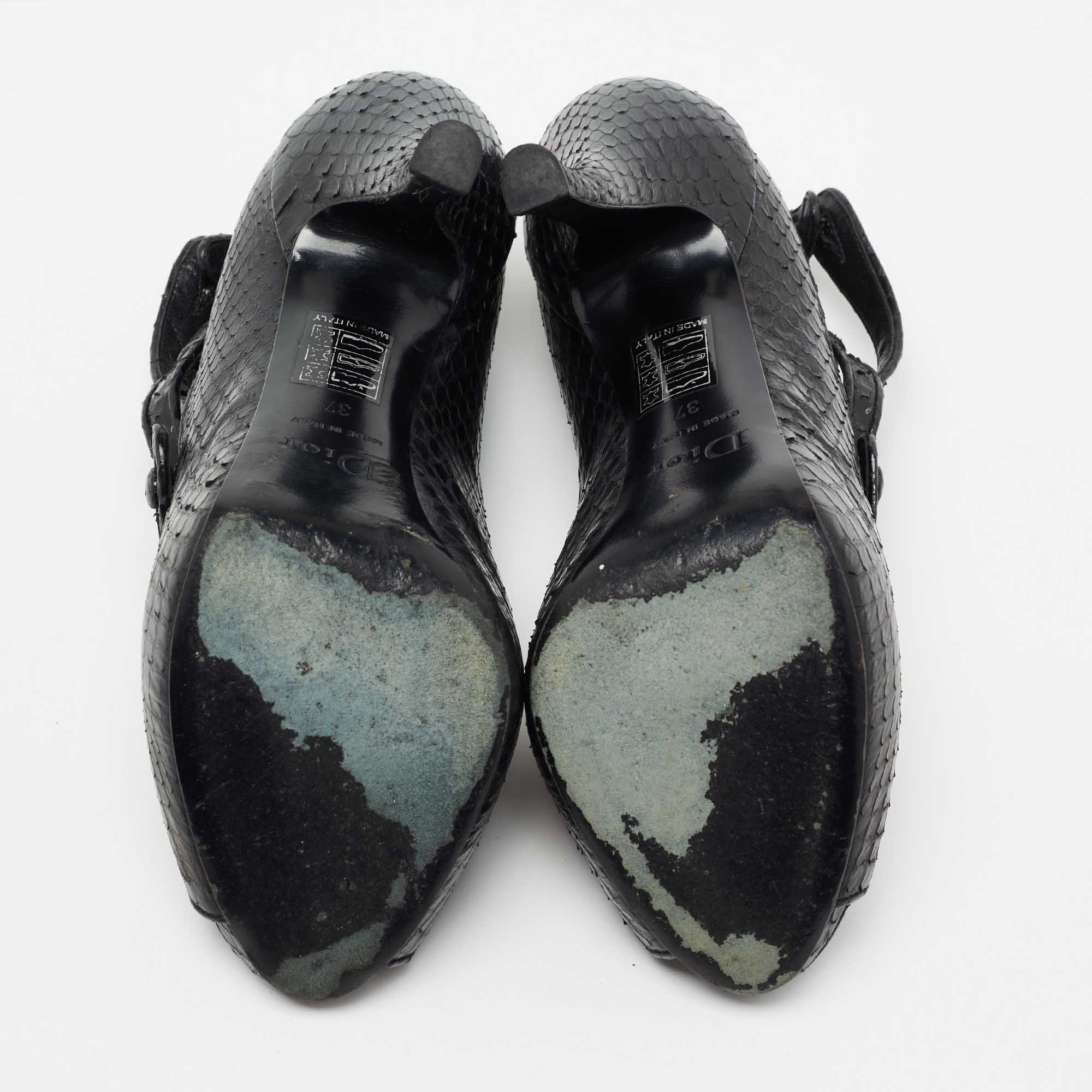 Dior Back Python Leather Strappy Peep Toe Platform Sandals Size 37
