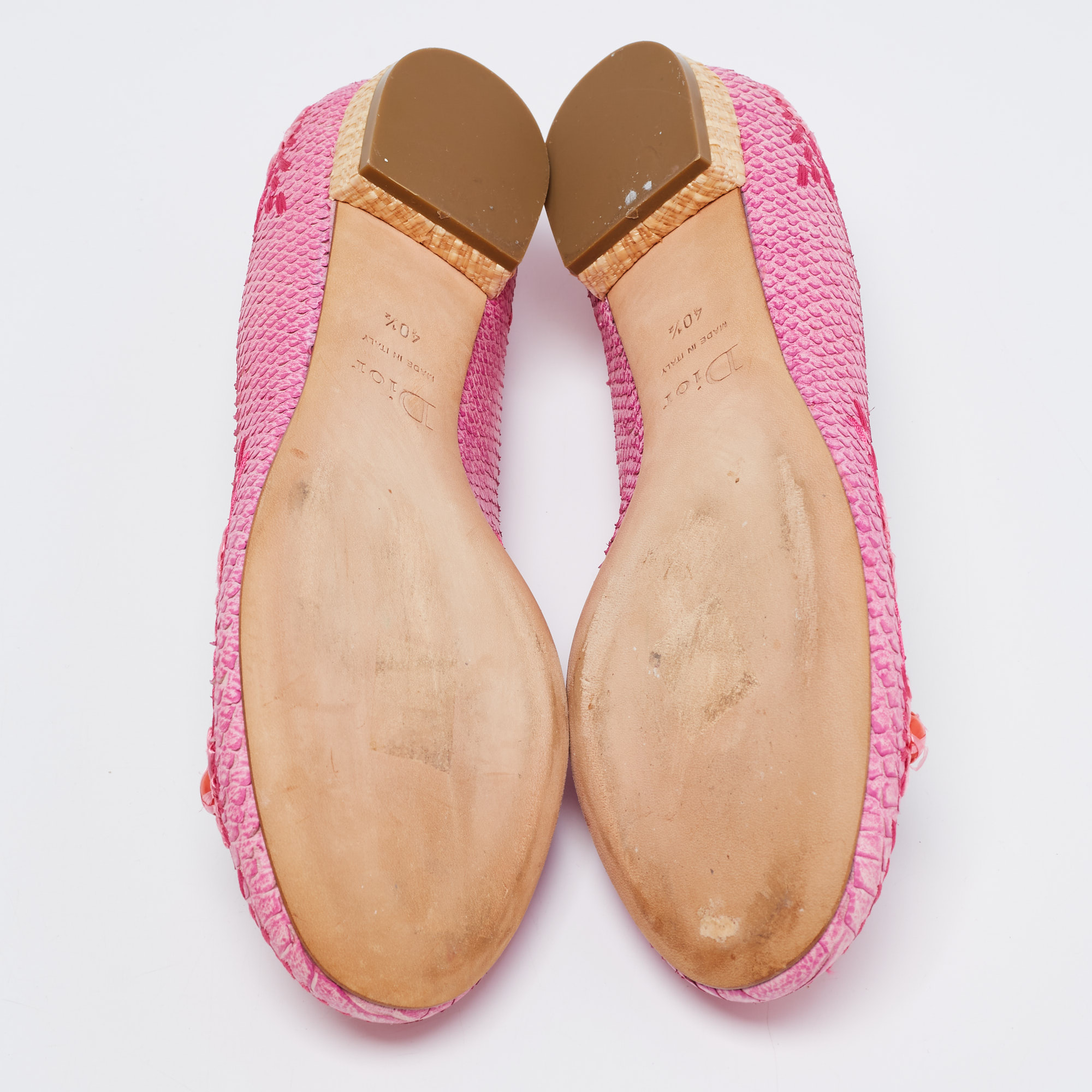Dior Pink Python Leather Floral Raffia Ballet Flats Size 40.5