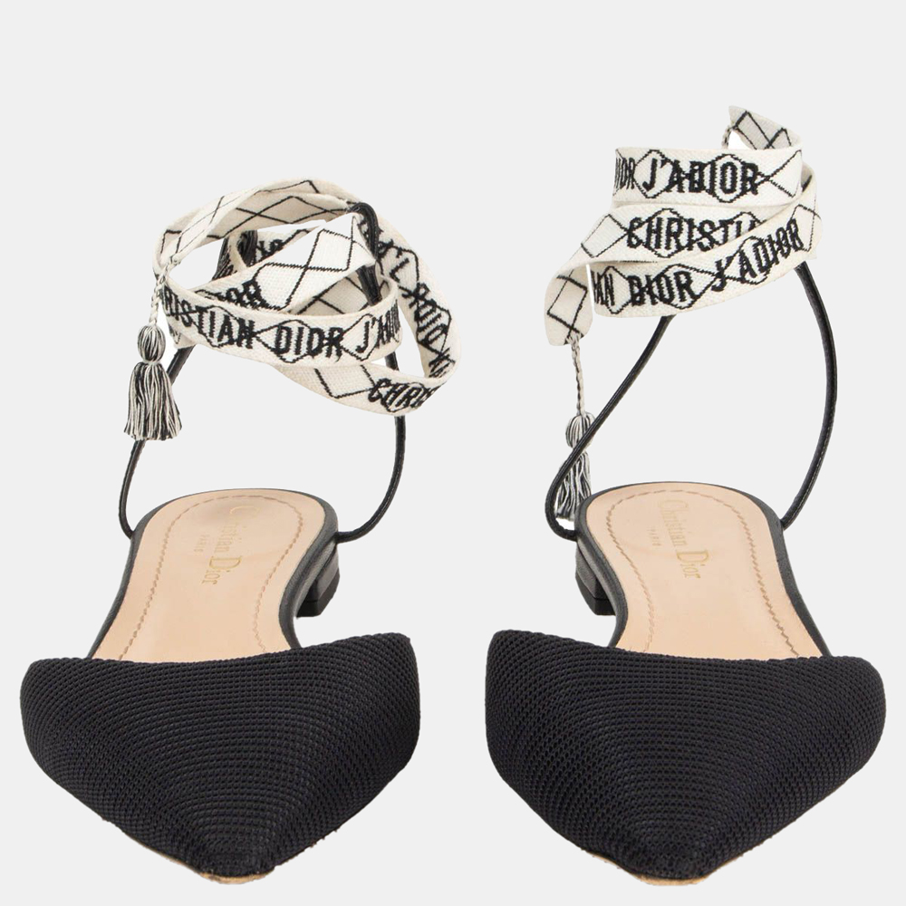 Dior Black J'Adior Pointed Toe Ankle Wrap Flat Sandals Size EU 40