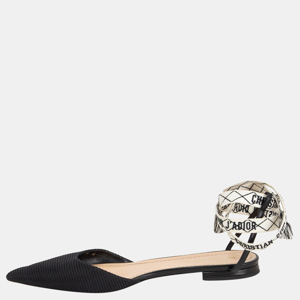 Dior black j'adior pointed toe ankle wrap flat sandals size eu 40
