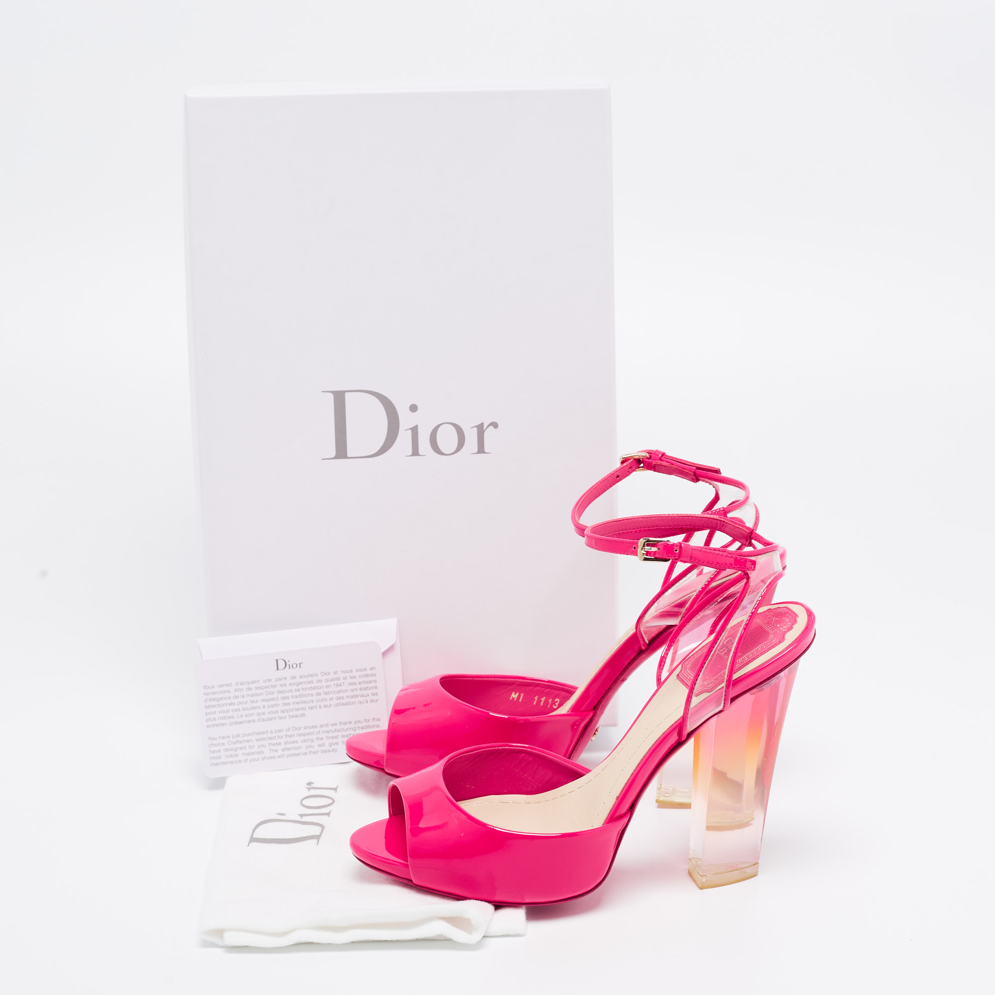 Dior Pink Patent Leather And PVC Clear Block Heels Ankle-Strap Sandals Size 35