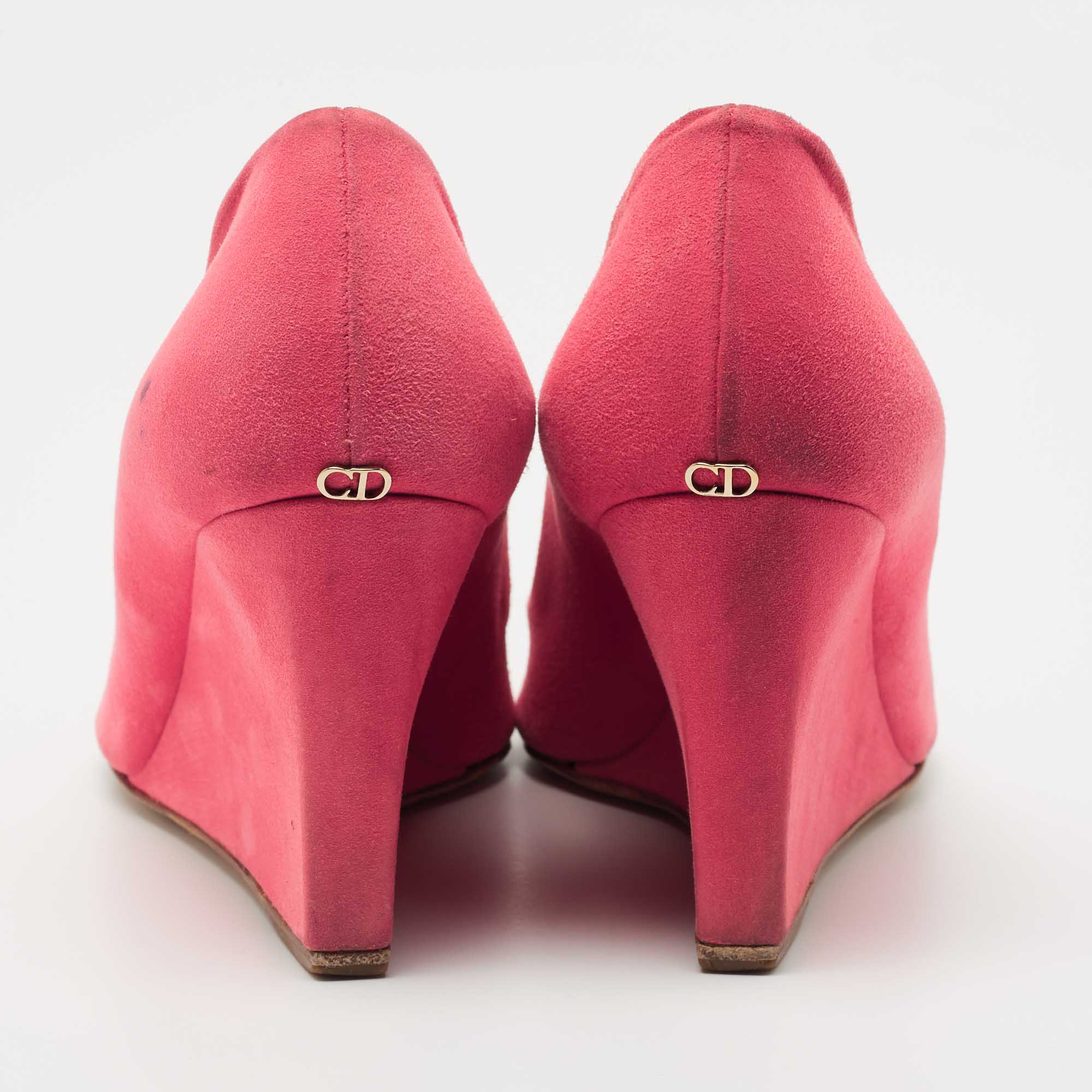Dior Pink Suede Peep Toe Wedge Pumps Size 38
