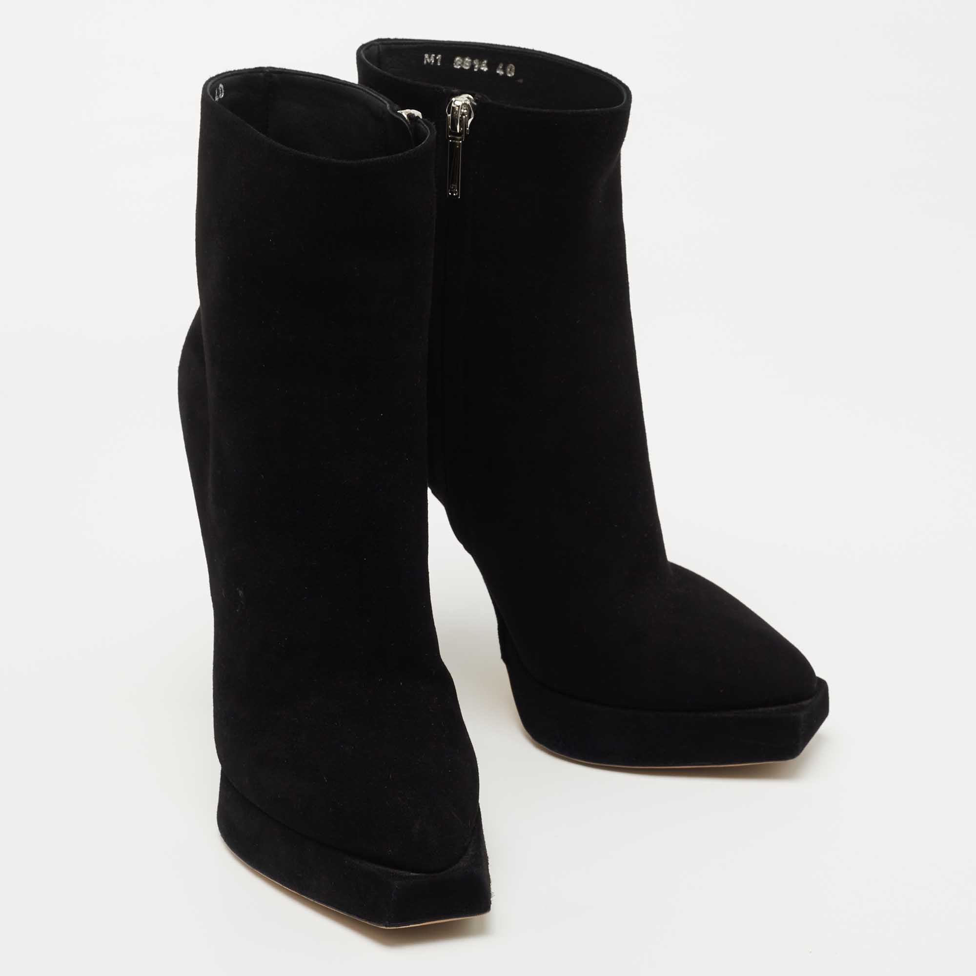 Dior Black Suede Square Platform Ankle Booties Size 40