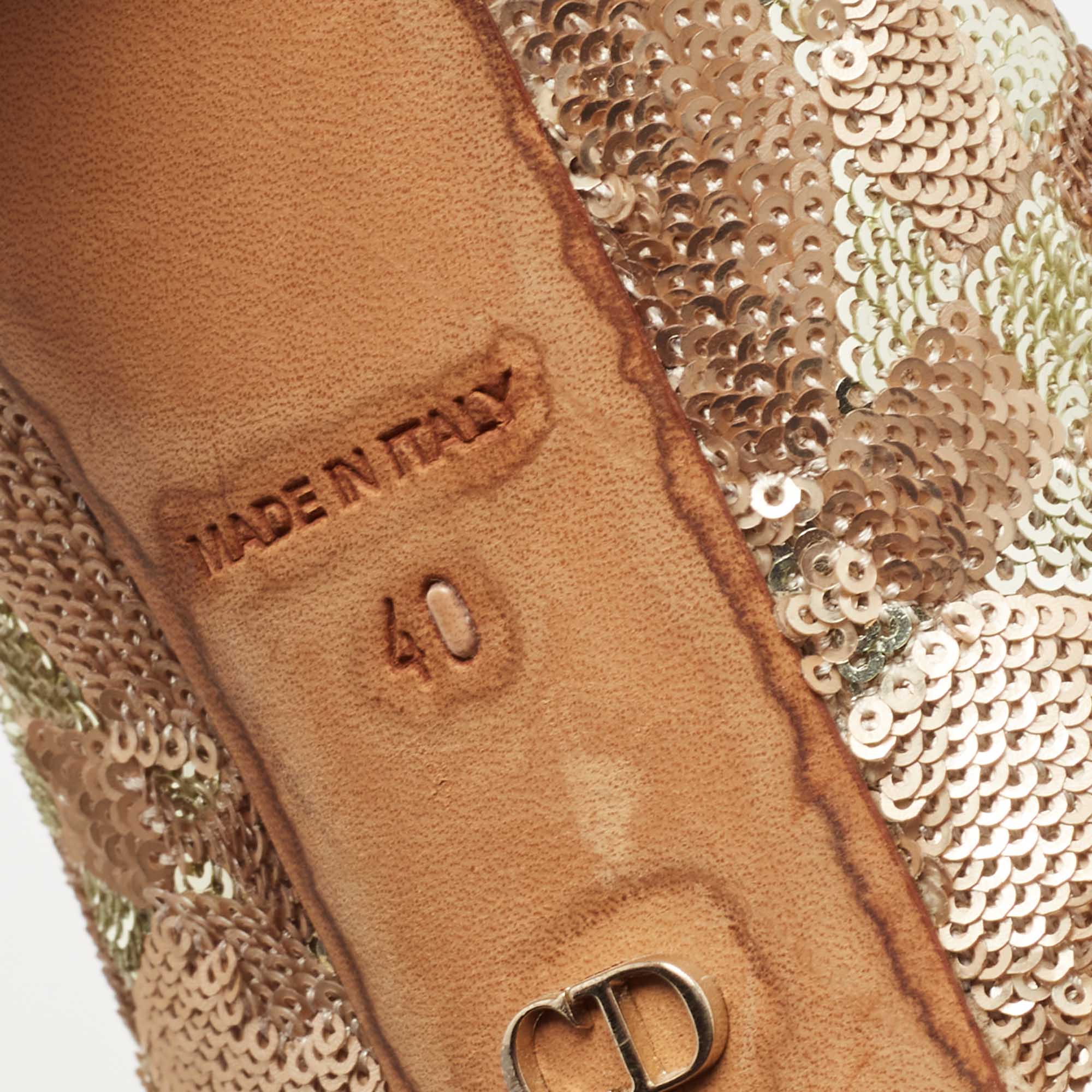 Dior Gold Sequin Embellished Satin Peep Toe Platform Pumps Size 40
