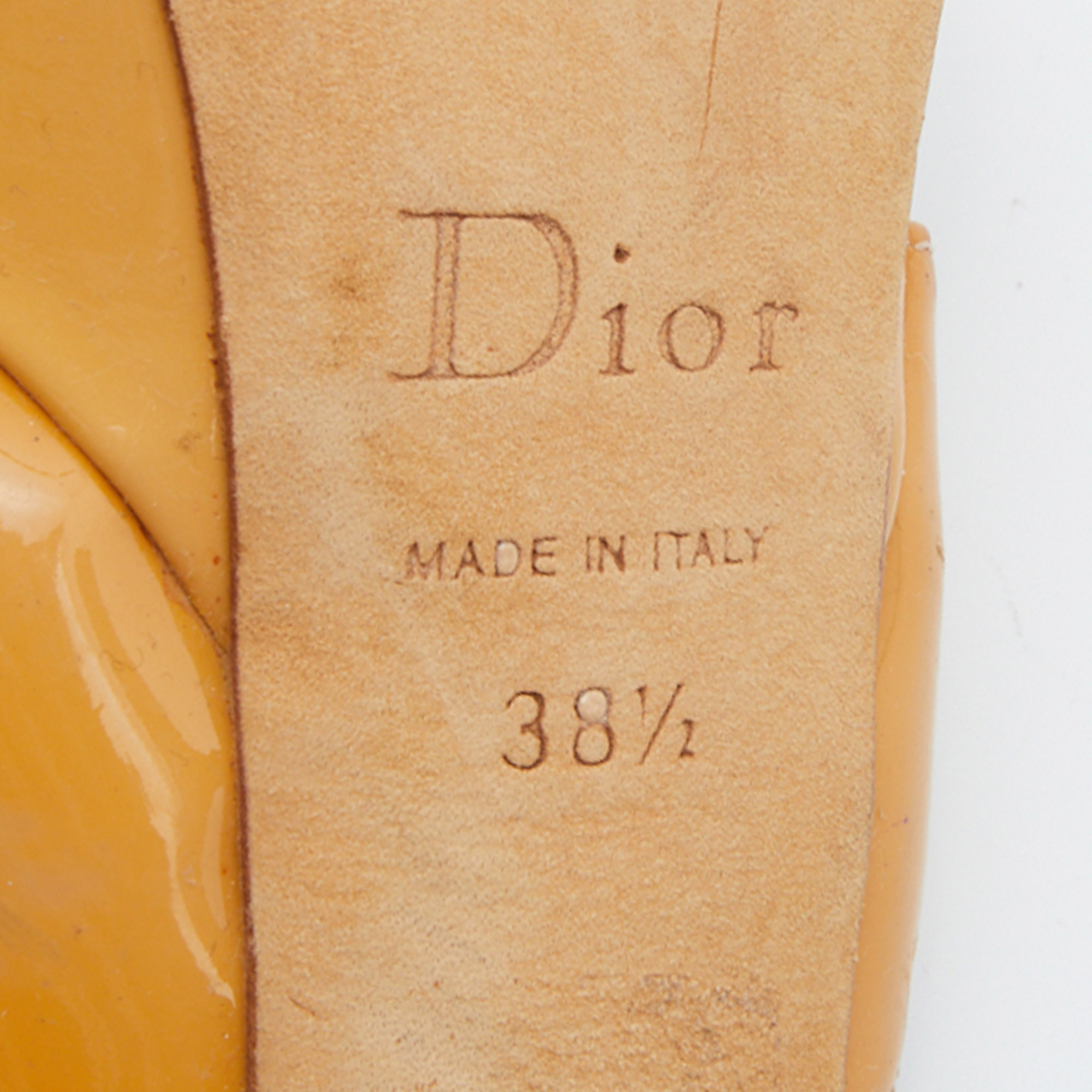 Dior Light Orange Patent Leather Cannage Heel Platform Ankle Strap Sandals Size 38.5