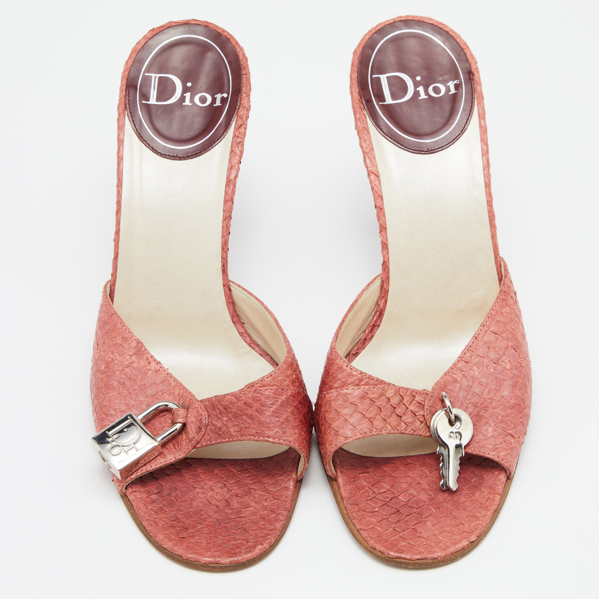Dior Brown Python Slide Keys Embellished Sandals Size 37.5