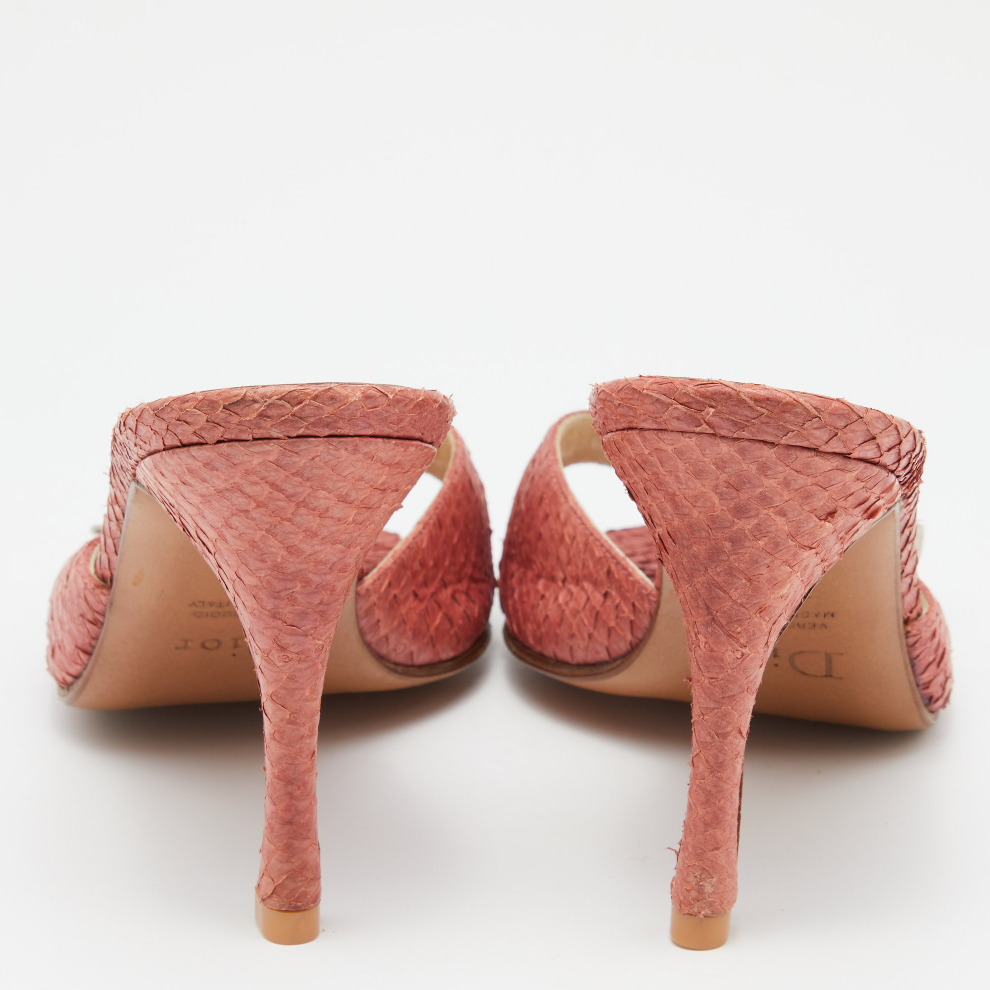 Dior Brown Python Slide Keys Embellished Sandals Size 37.5