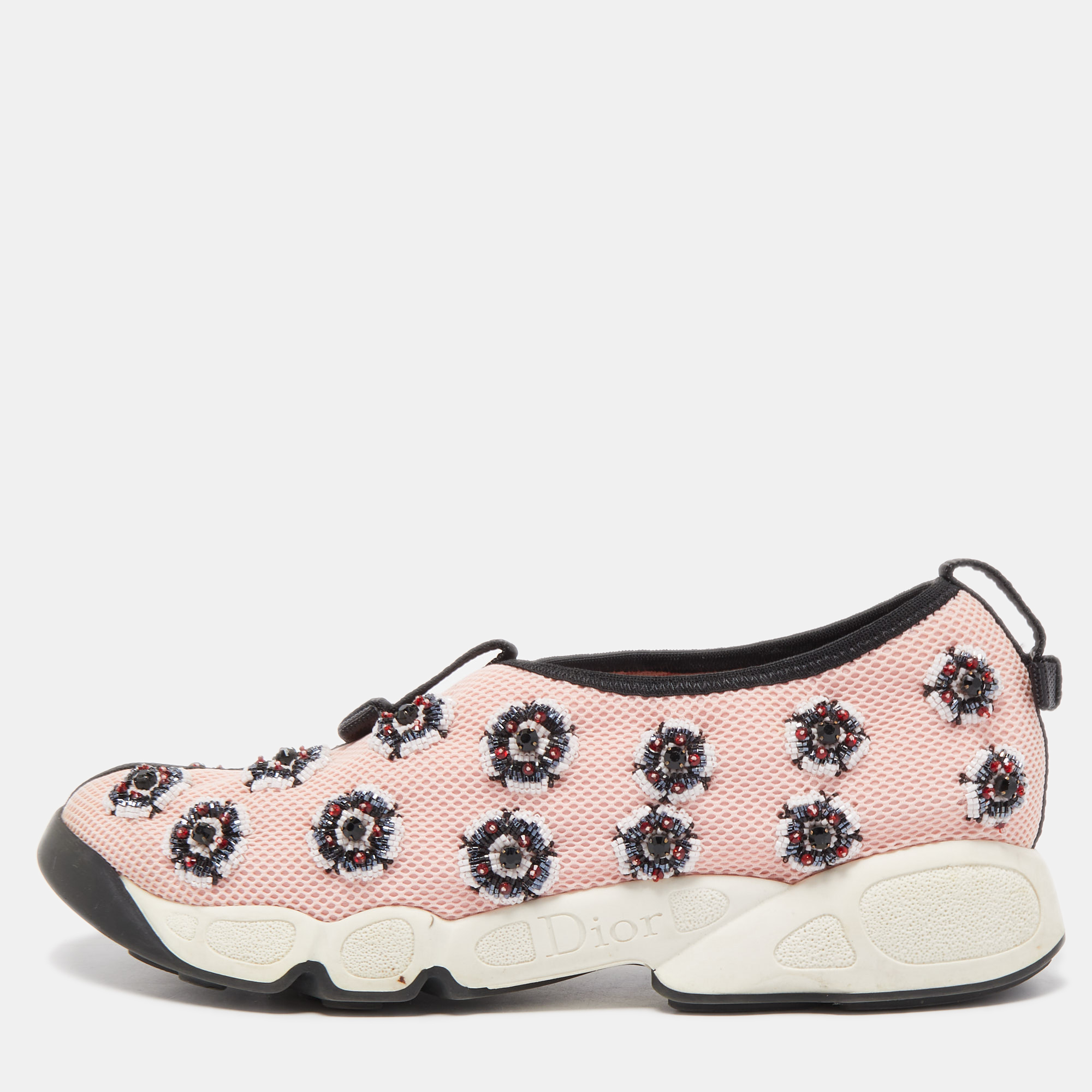 Dior Pink Crystal Embellished Mesh Fusion Sneakers Size 38