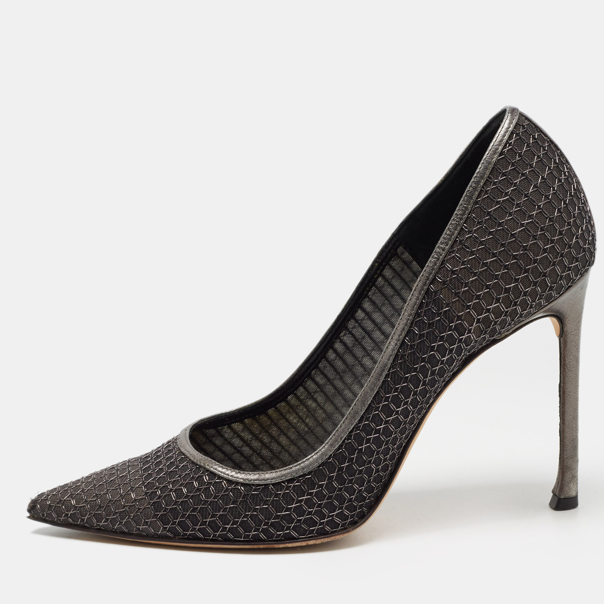 Dior Metallic Grey/Black Mesh Pointed Toe Pumps Size 38