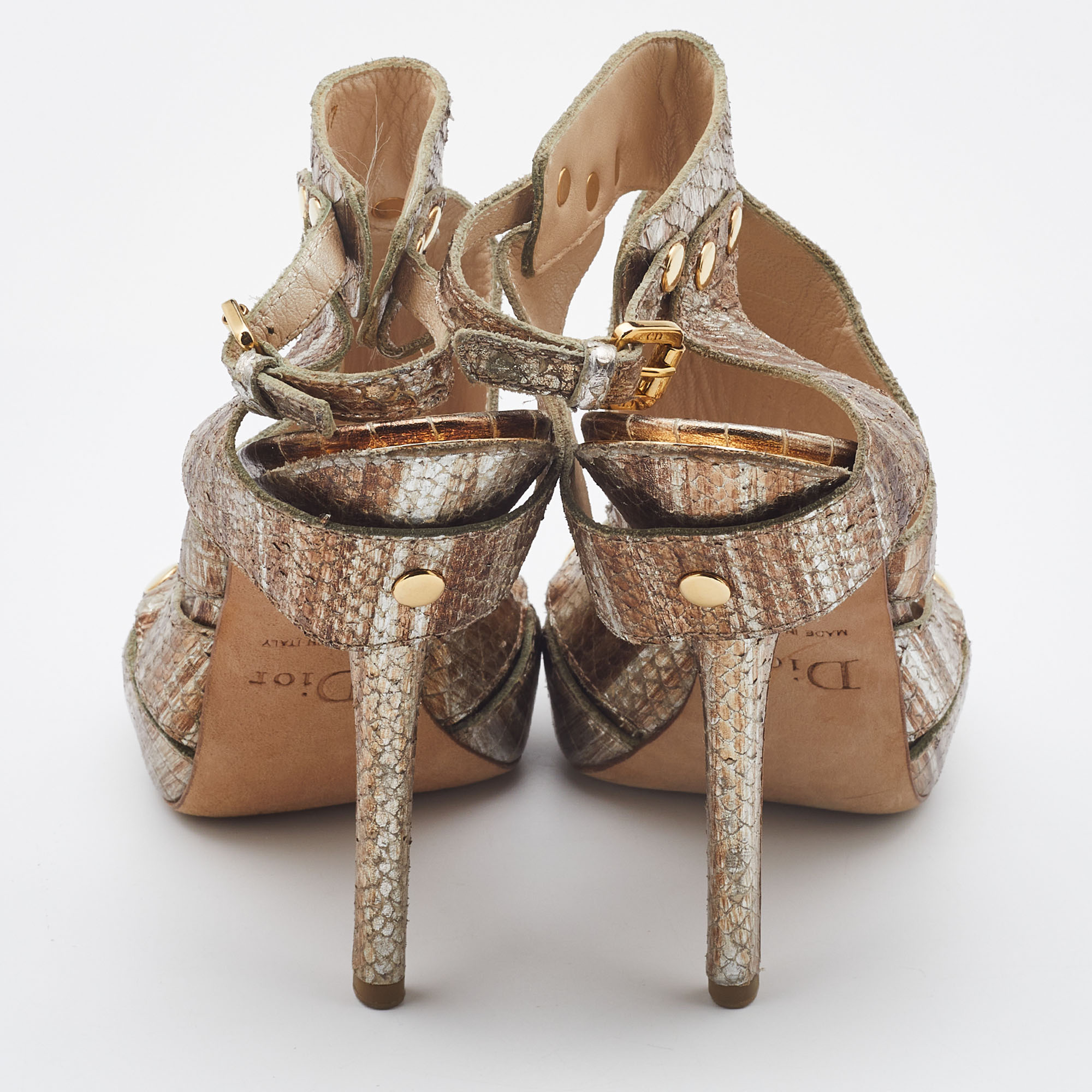 Dior Gold Watersnake Leather Lasercut  Sandals Size 37